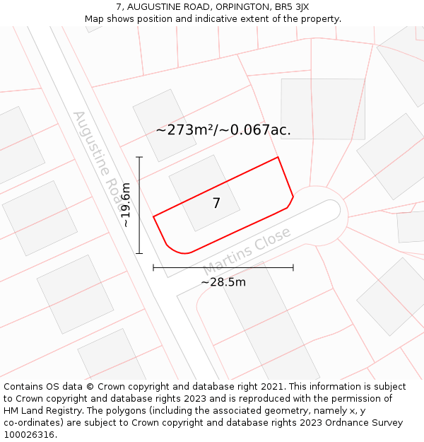7, AUGUSTINE ROAD, ORPINGTON, BR5 3JX: Plot and title map