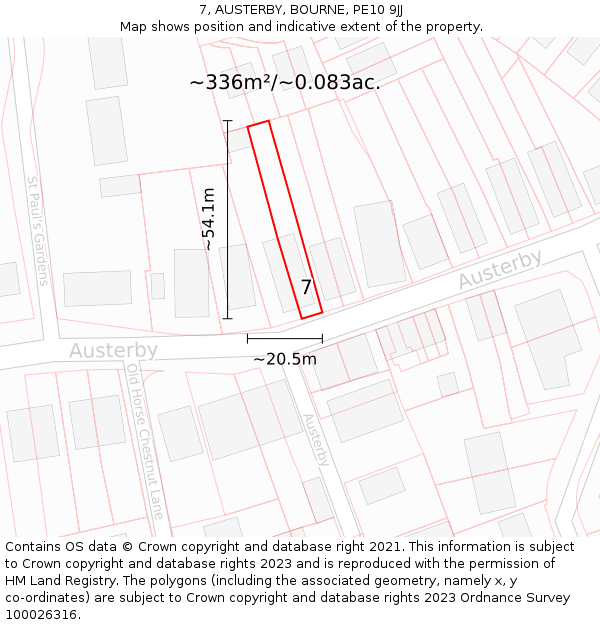 7, AUSTERBY, BOURNE, PE10 9JJ: Plot and title map