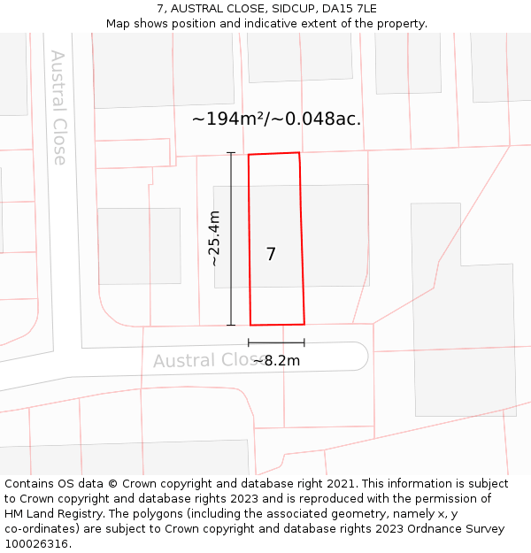 7, AUSTRAL CLOSE, SIDCUP, DA15 7LE: Plot and title map
