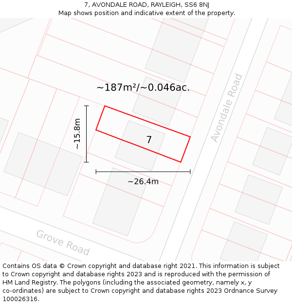 7, AVONDALE ROAD, RAYLEIGH, SS6 8NJ: Plot and title map