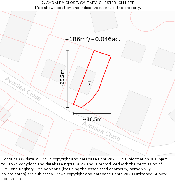 7, AVONLEA CLOSE, SALTNEY, CHESTER, CH4 8PE: Plot and title map