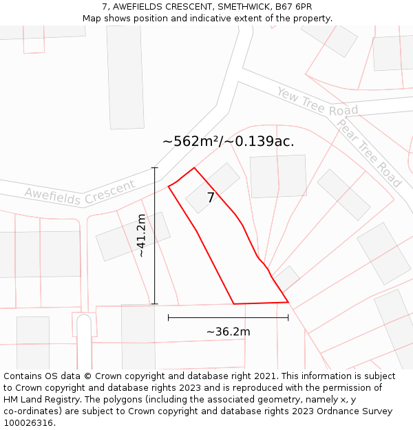 7, AWEFIELDS CRESCENT, SMETHWICK, B67 6PR: Plot and title map