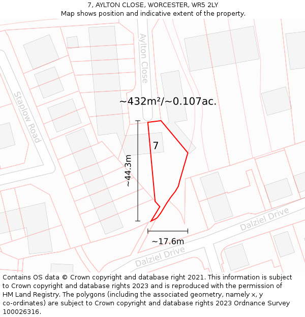 7, AYLTON CLOSE, WORCESTER, WR5 2LY: Plot and title map