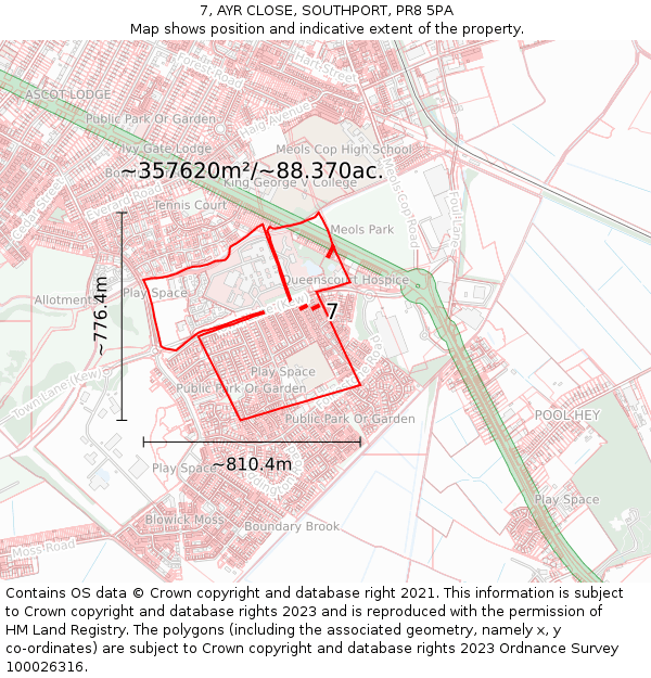 7, AYR CLOSE, SOUTHPORT, PR8 5PA: Plot and title map
