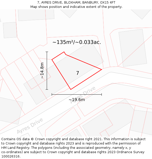 7, AYRES DRIVE, BLOXHAM, BANBURY, OX15 4FT: Plot and title map