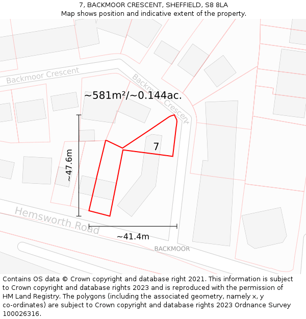 7, BACKMOOR CRESCENT, SHEFFIELD, S8 8LA: Plot and title map