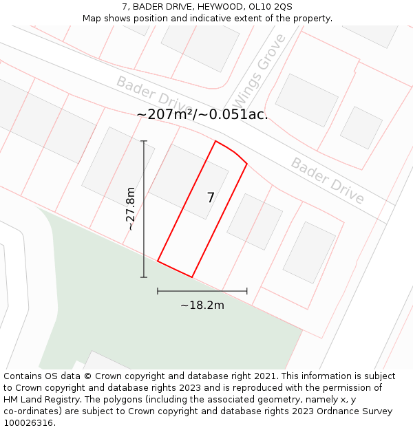 7, BADER DRIVE, HEYWOOD, OL10 2QS: Plot and title map