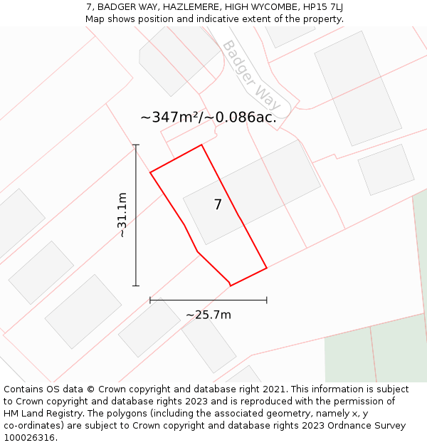 7, BADGER WAY, HAZLEMERE, HIGH WYCOMBE, HP15 7LJ: Plot and title map