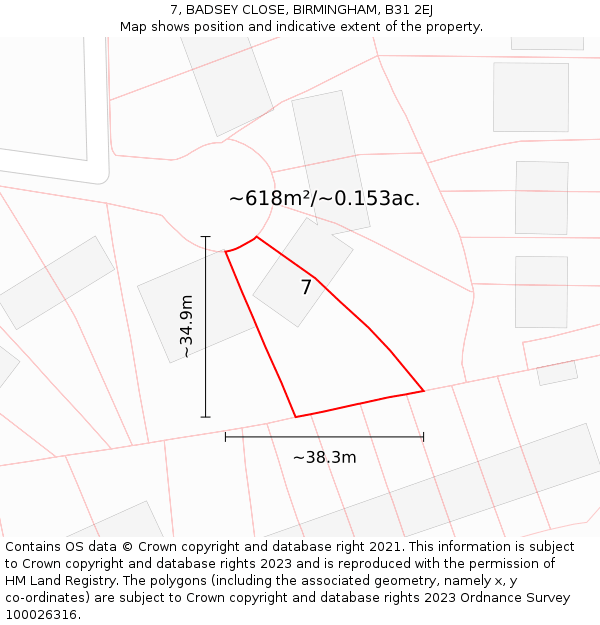 7, BADSEY CLOSE, BIRMINGHAM, B31 2EJ: Plot and title map