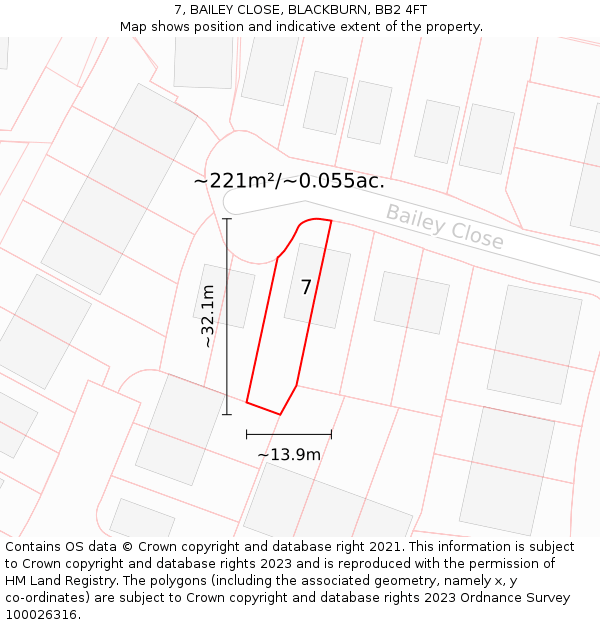 7, BAILEY CLOSE, BLACKBURN, BB2 4FT: Plot and title map