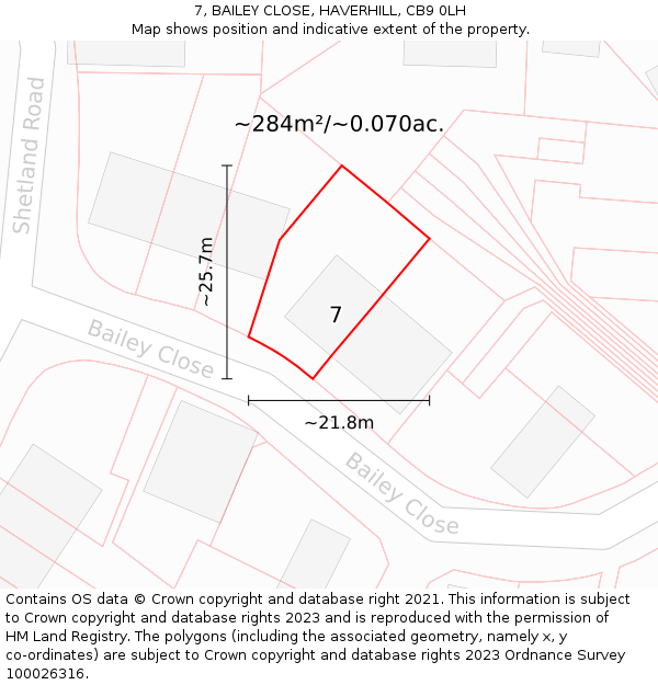 7, BAILEY CLOSE, HAVERHILL, CB9 0LH: Plot and title map