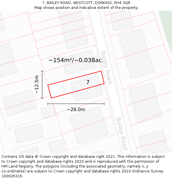 7, BAILEY ROAD, WESTCOTT, DORKING, RH4 3QR: Plot and title map