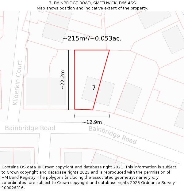 7, BAINBRIDGE ROAD, SMETHWICK, B66 4SS: Plot and title map