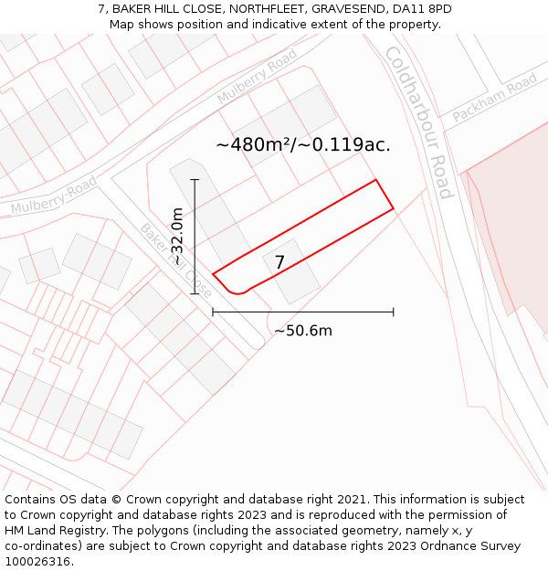 7, BAKER HILL CLOSE, NORTHFLEET, GRAVESEND, DA11 8PD: Plot and title map