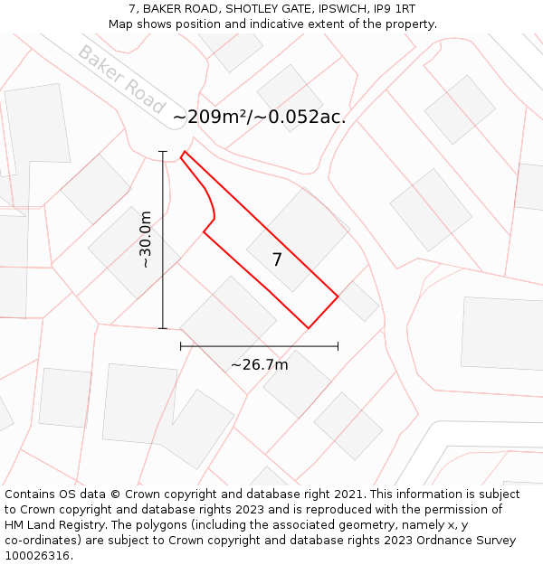 7, BAKER ROAD, SHOTLEY GATE, IPSWICH, IP9 1RT: Plot and title map