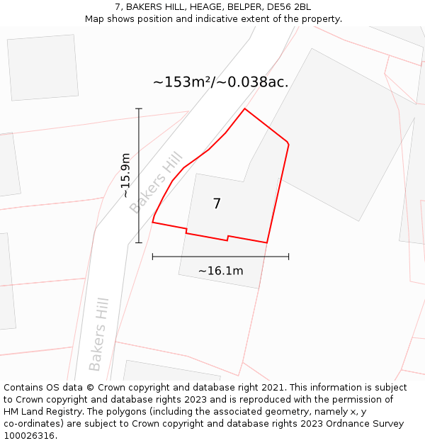 7, BAKERS HILL, HEAGE, BELPER, DE56 2BL: Plot and title map