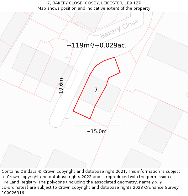 7, BAKERY CLOSE, COSBY, LEICESTER, LE9 1ZP: Plot and title map