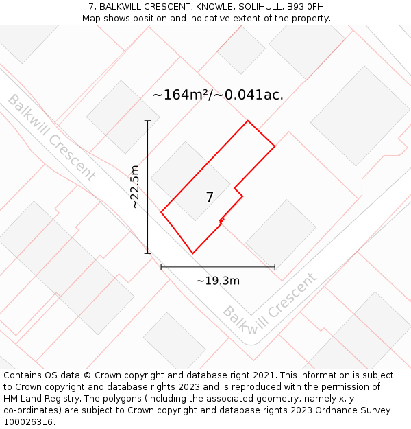7, BALKWILL CRESCENT, KNOWLE, SOLIHULL, B93 0FH: Plot and title map
