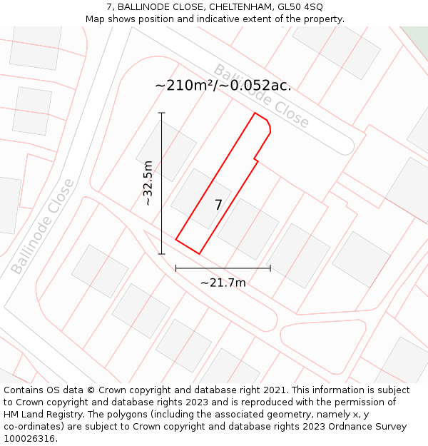 7, BALLINODE CLOSE, CHELTENHAM, GL50 4SQ: Plot and title map