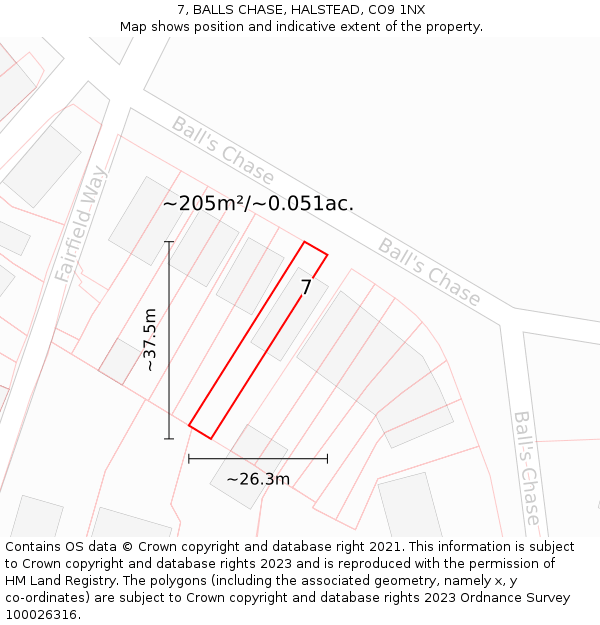7, BALLS CHASE, HALSTEAD, CO9 1NX: Plot and title map
