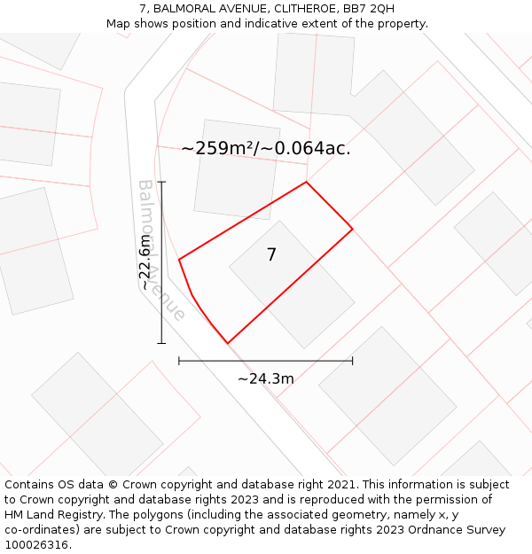 7, BALMORAL AVENUE, CLITHEROE, BB7 2QH: Plot and title map