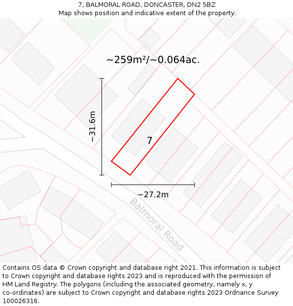 7, BALMORAL ROAD, DONCASTER, DN2 5BZ: Plot and title map