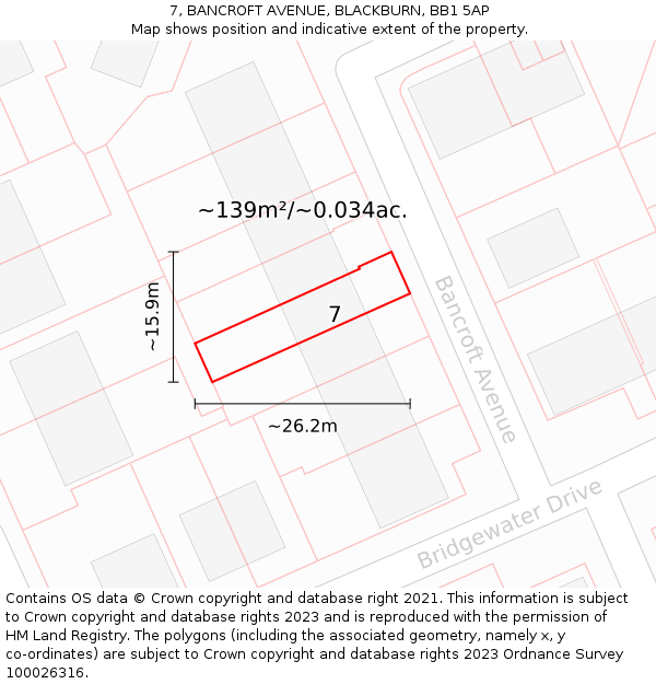7, BANCROFT AVENUE, BLACKBURN, BB1 5AP: Plot and title map