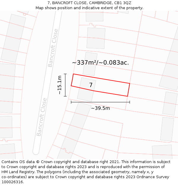 7, BANCROFT CLOSE, CAMBRIDGE, CB1 3QZ: Plot and title map