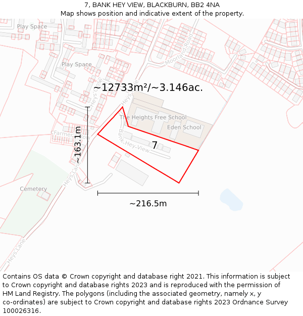 7, BANK HEY VIEW, BLACKBURN, BB2 4NA: Plot and title map