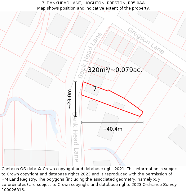 7, BANKHEAD LANE, HOGHTON, PRESTON, PR5 0AA: Plot and title map