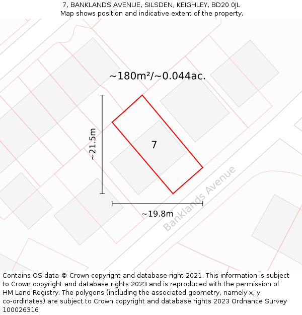 7, BANKLANDS AVENUE, SILSDEN, KEIGHLEY, BD20 0JL: Plot and title map