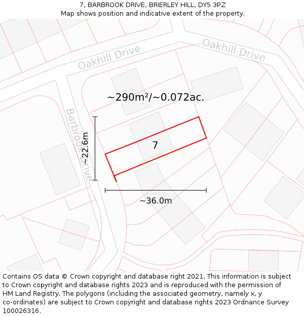 7, BARBROOK DRIVE, BRIERLEY HILL, DY5 3PZ: Plot and title map