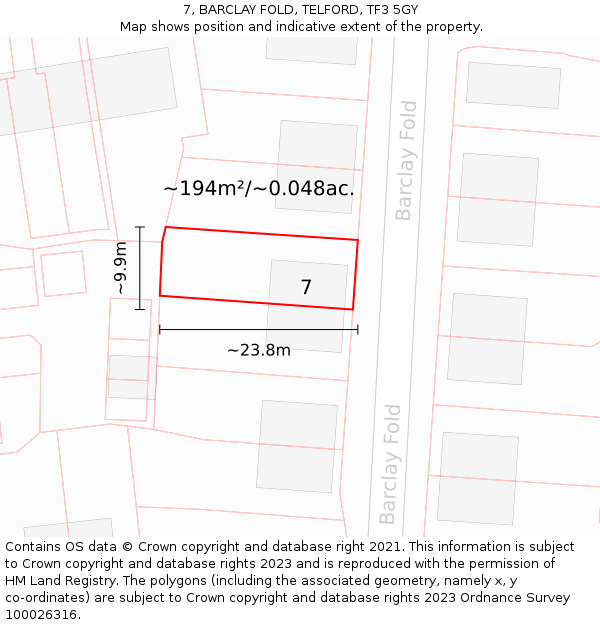 7, BARCLAY FOLD, TELFORD, TF3 5GY: Plot and title map