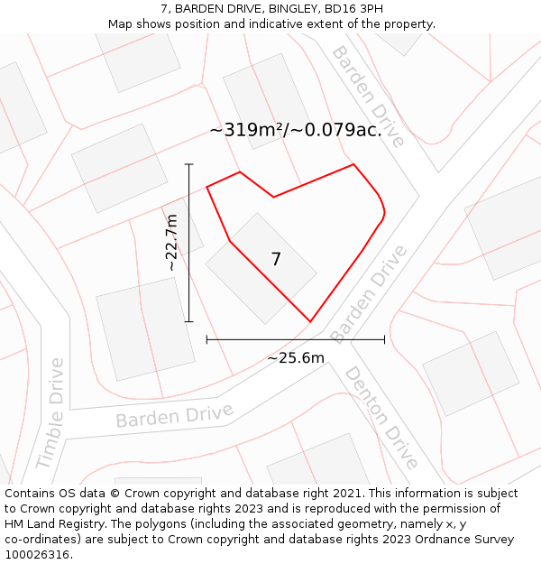 7, BARDEN DRIVE, BINGLEY, BD16 3PH: Plot and title map