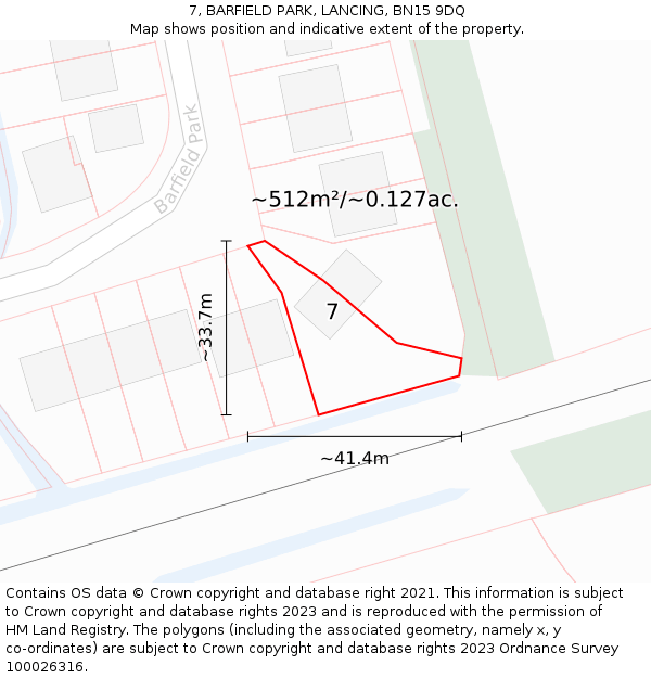 7, BARFIELD PARK, LANCING, BN15 9DQ: Plot and title map