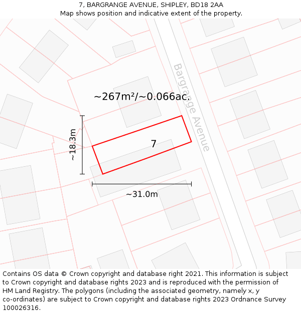 7, BARGRANGE AVENUE, SHIPLEY, BD18 2AA: Plot and title map