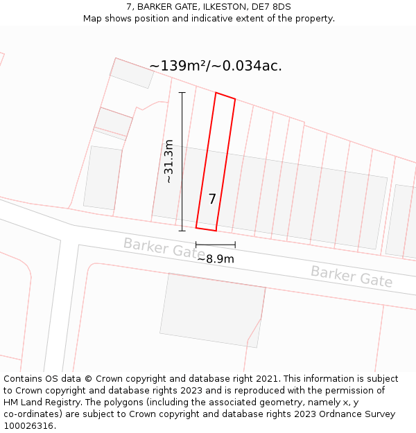7, BARKER GATE, ILKESTON, DE7 8DS: Plot and title map