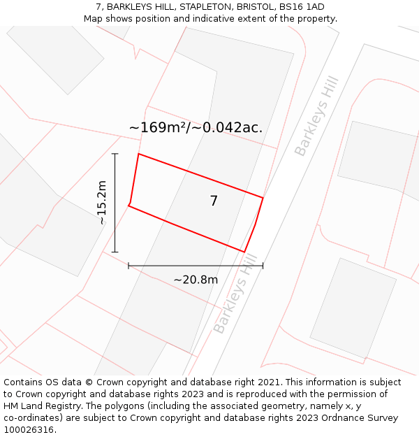 7, BARKLEYS HILL, STAPLETON, BRISTOL, BS16 1AD: Plot and title map
