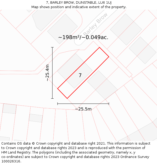 7, BARLEY BROW, DUNSTABLE, LU6 1UJ: Plot and title map