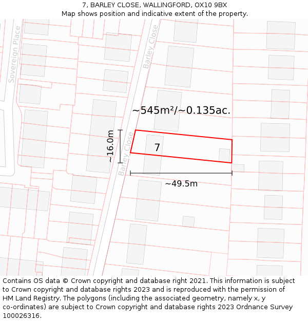 7, BARLEY CLOSE, WALLINGFORD, OX10 9BX: Plot and title map