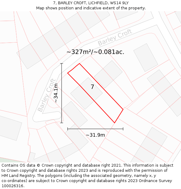 7, BARLEY CROFT, LICHFIELD, WS14 9LY: Plot and title map