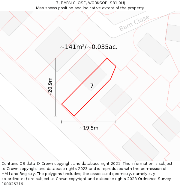 7, BARN CLOSE, WORKSOP, S81 0UJ: Plot and title map