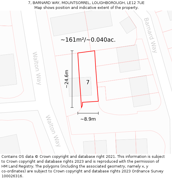 7, BARNARD WAY, MOUNTSORREL, LOUGHBOROUGH, LE12 7UE: Plot and title map