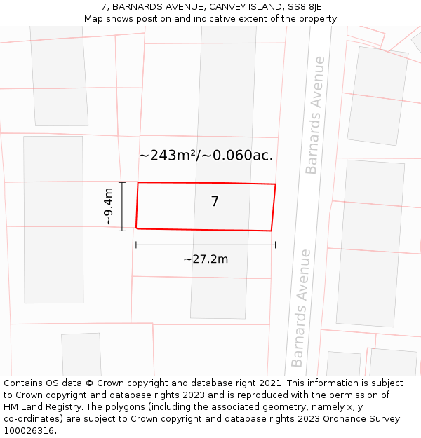 7, BARNARDS AVENUE, CANVEY ISLAND, SS8 8JE: Plot and title map