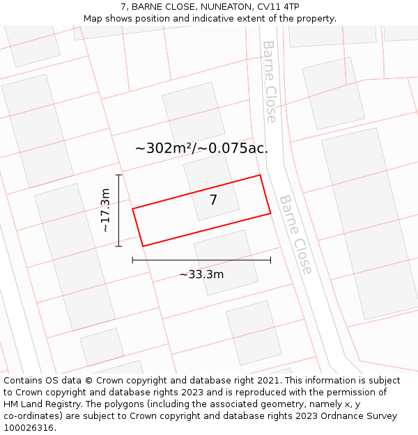 7, BARNE CLOSE, NUNEATON, CV11 4TP: Plot and title map