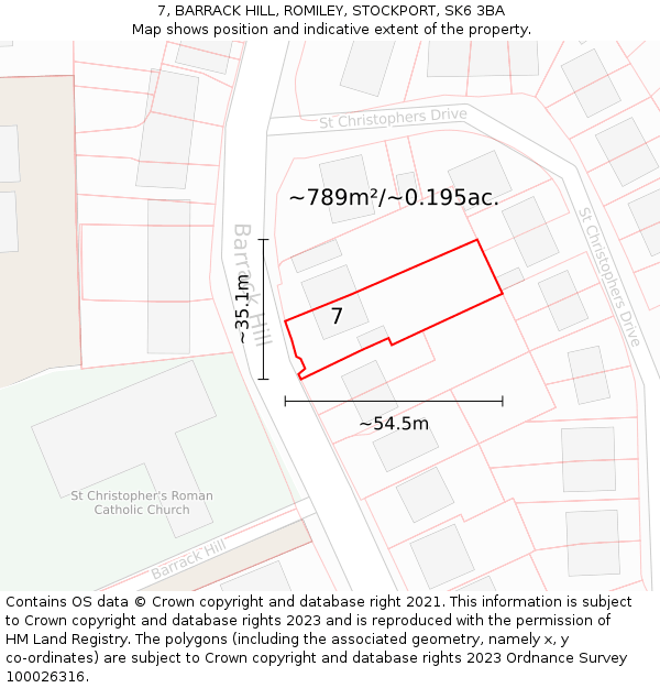 7, BARRACK HILL, ROMILEY, STOCKPORT, SK6 3BA: Plot and title map