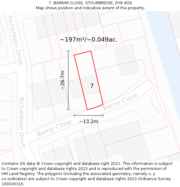 7, BARRAR CLOSE, STOURBRIDGE, DY8 4DS: Plot and title map