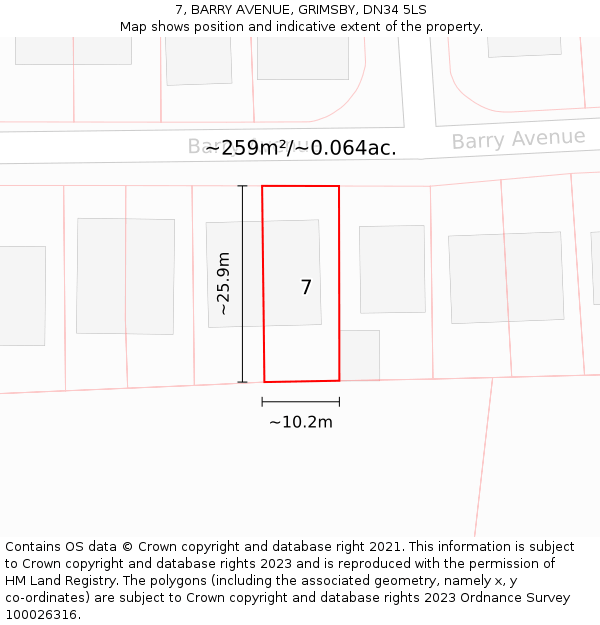 7, BARRY AVENUE, GRIMSBY, DN34 5LS: Plot and title map