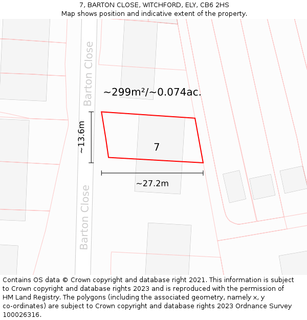 7, BARTON CLOSE, WITCHFORD, ELY, CB6 2HS: Plot and title map