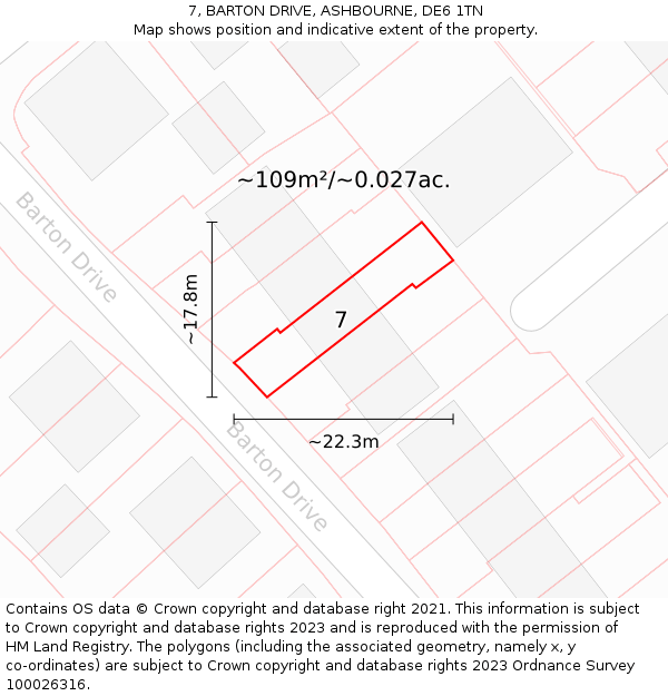 7, BARTON DRIVE, ASHBOURNE, DE6 1TN: Plot and title map